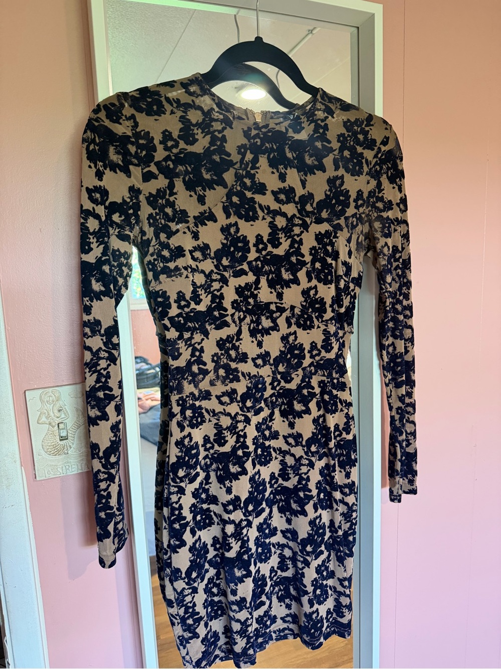 Windsor Black Floral Long Sleeve Mini Dress on Beige